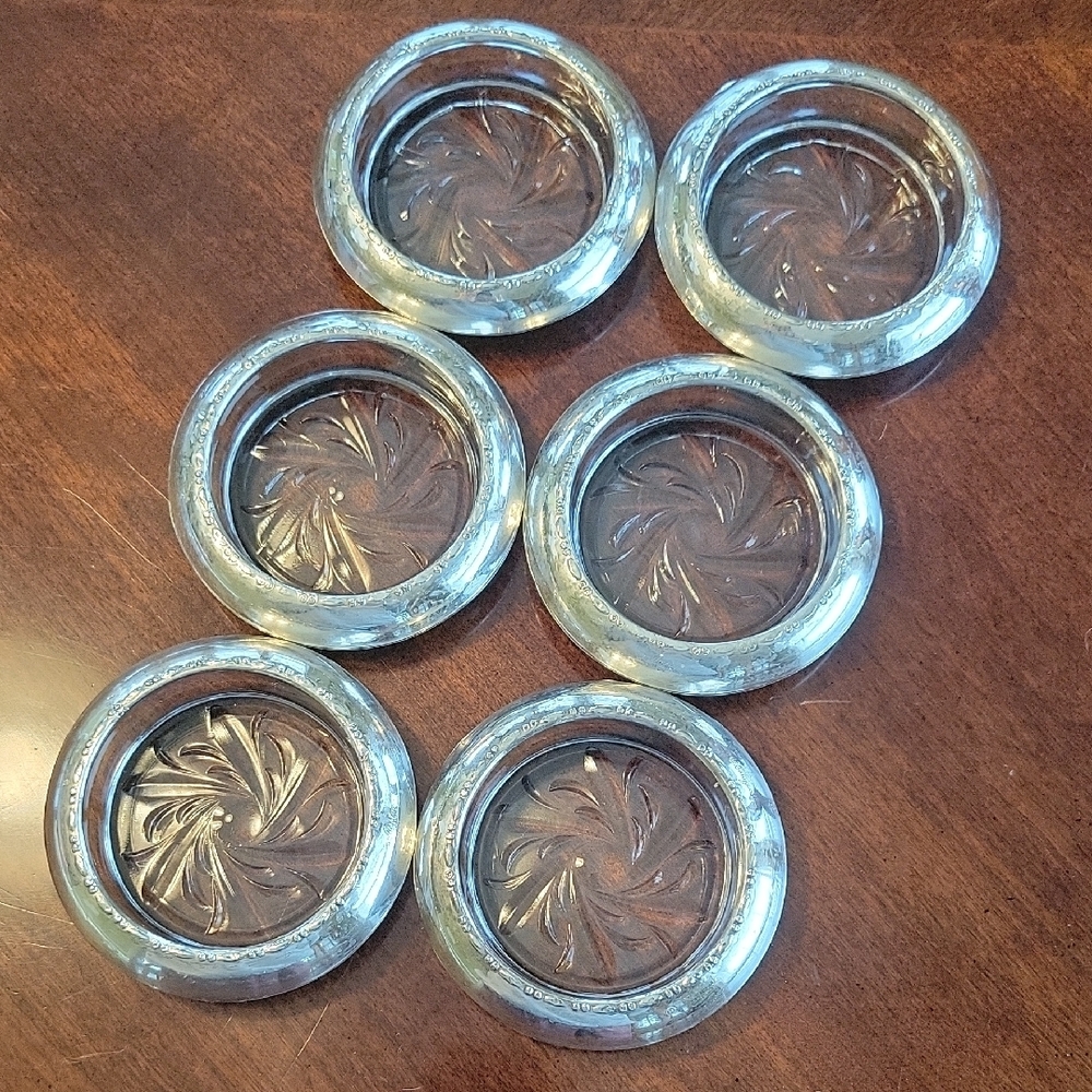 Set of 6 Glass Coasters with Silver Edges